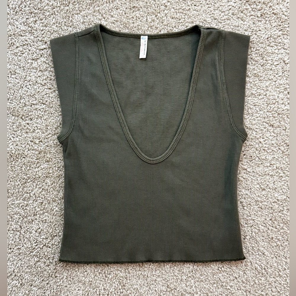 Free People Movement Perfect Day Ribbed V Neck
Tank Crop Top Olive Army Green